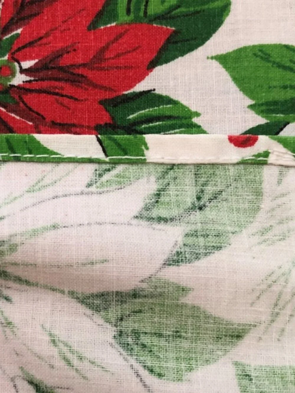 Vintage Christmas Poinsettia Large Tablecloth or Fabric  59x82